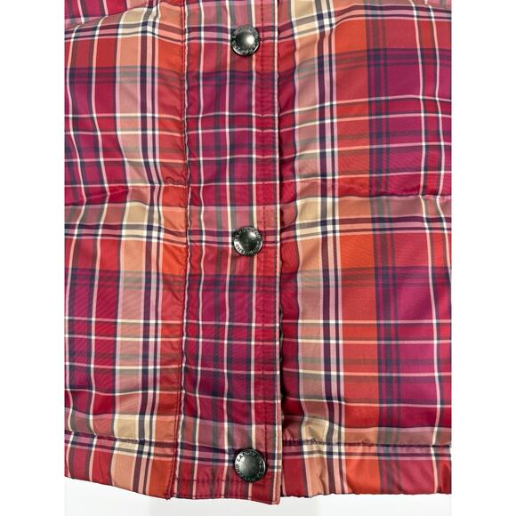 EUC Lands End Down Puffer Vest Womens SMALL Red Plaid Feather insulated Jacket - Picture 2 of 9
